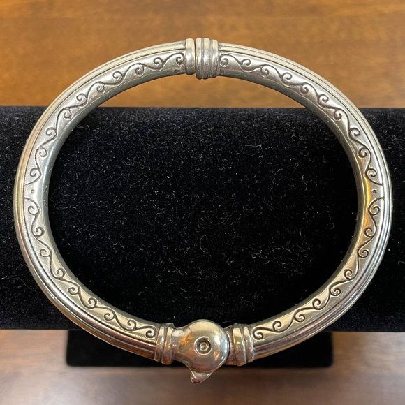 Silvertone Hinged Metal Bracelet (Weighty) with Artistic Scroll Design - Picture 2 of 5